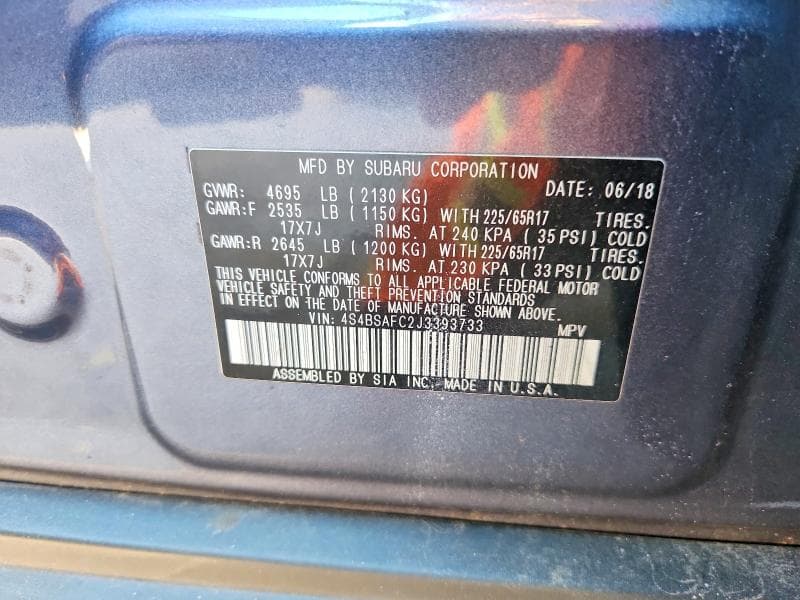 2018 SUBARU OUTBACK 2.5I PREMIUM 13