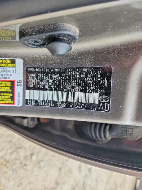 2019 TOYOTA COROLLA LE 12