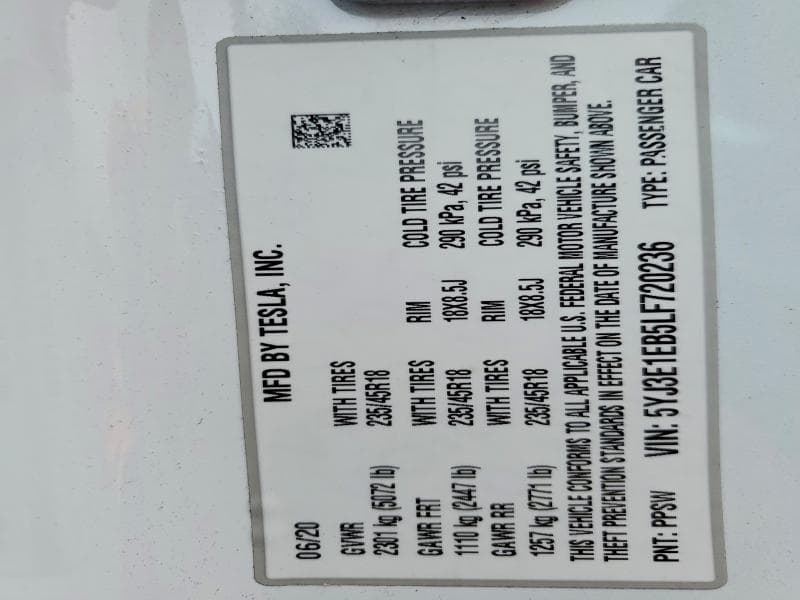 2020 TESLA MODEL 3 12