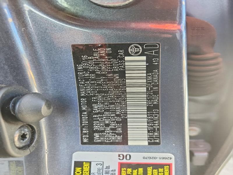 2017 TOYOTA COROLLA LE 12