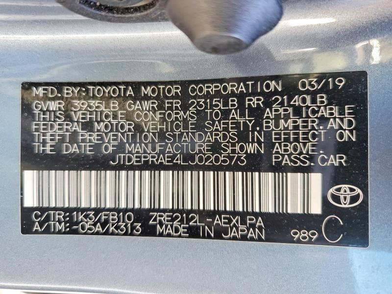 2020 TOYOTA COROLLA LE 12