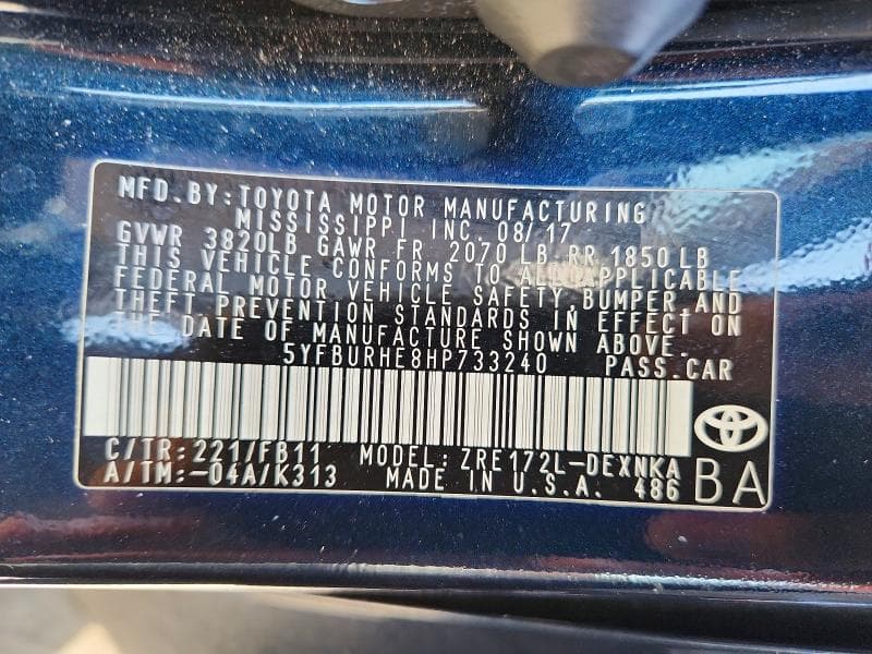 2017 TOYOTA COROLLA LE 13