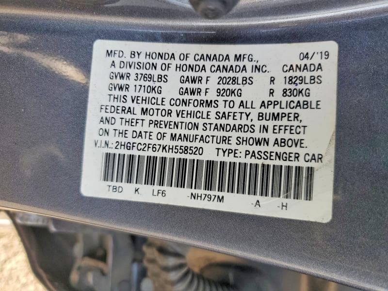 2019 HONDA CIVIC LX 12
