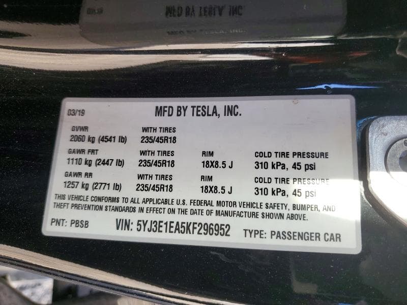2019 TESLA MODEL 3 13