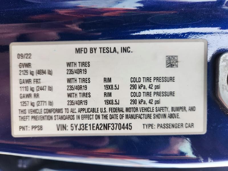 2022 TESLA MODEL 3 12