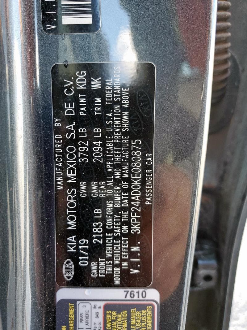 2019 KIA FORTE FE 12