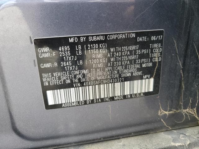 2017 SUBARU OUTBACK 2.5I PREMIUM 13