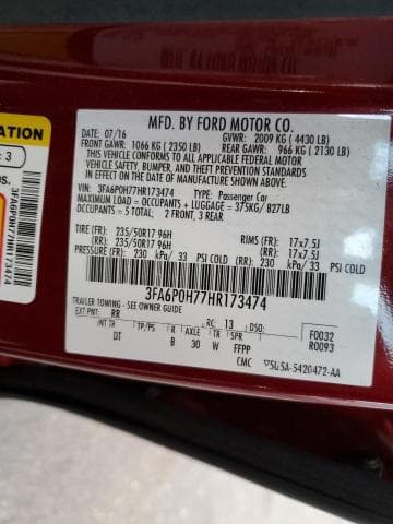 2017 FORD FUSION SE 12