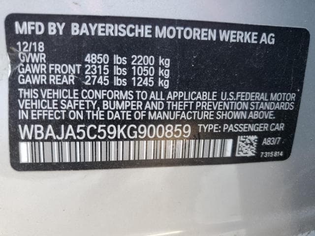 2019 BMW 530 I I 12