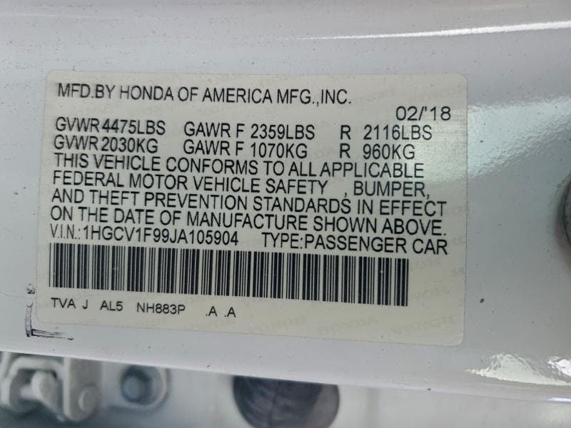 2018 HONDA ACCORD TOURING 13