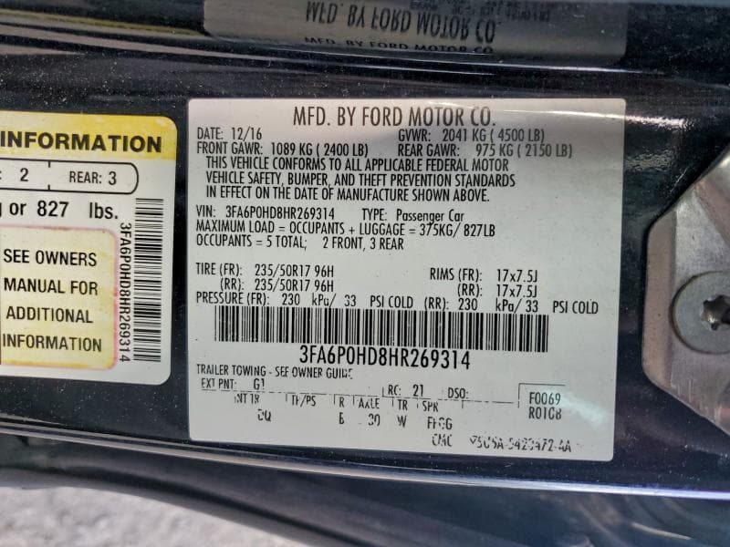 2017 FORD FUSION SE 12