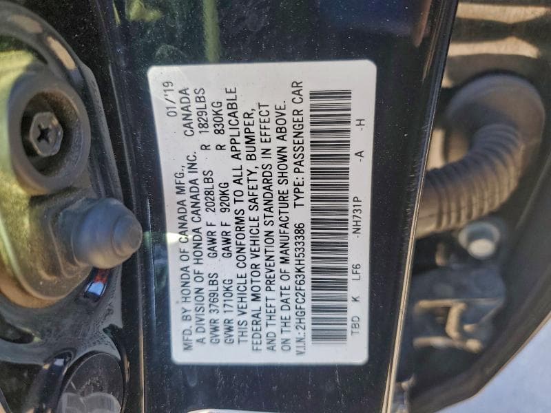 2019 HONDA CIVIC LX 12