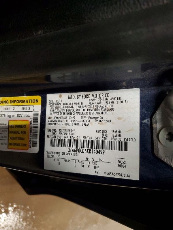 2019 FORD FUSION SEL 12