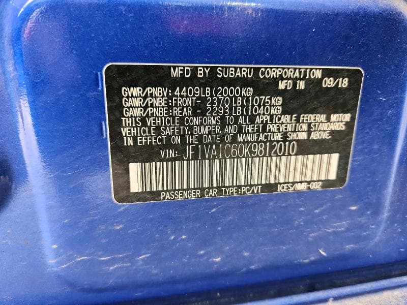 2019 SUBARU WRX PREMIUM 12