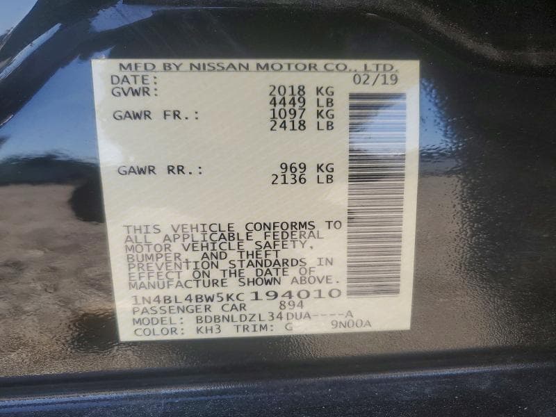 2019 NISSAN ALTIMA 2.5 S 13