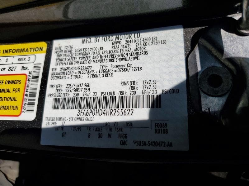 2017 FORD FUSION SE SE 12
