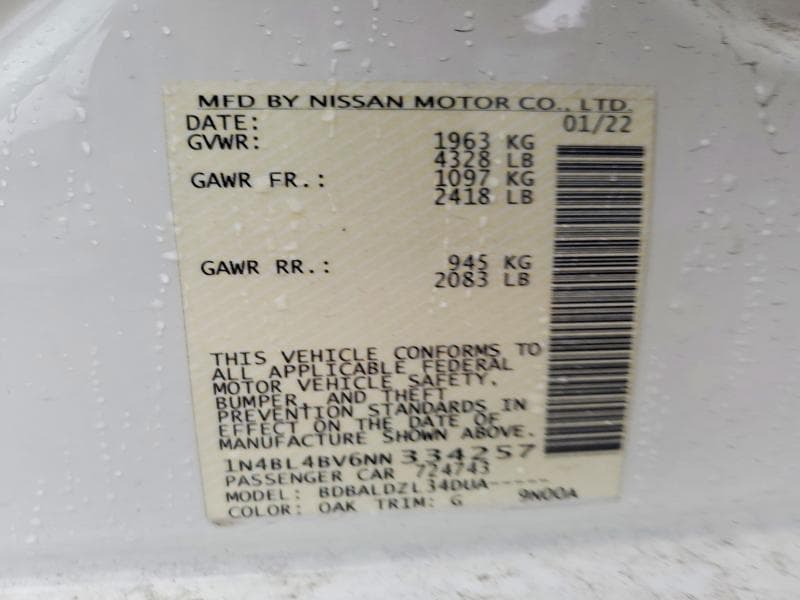 2022 NISSAN ALTIMA 2.5 S 2.5 S 12