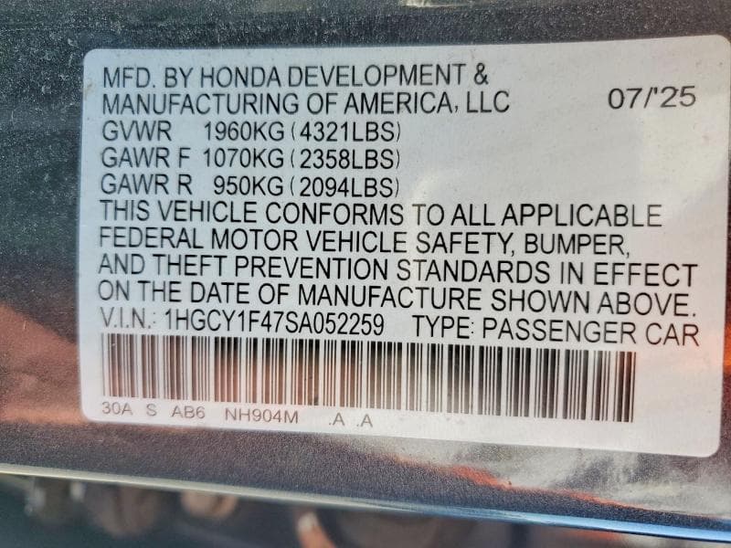2025 HONDA ACCORD SE 12