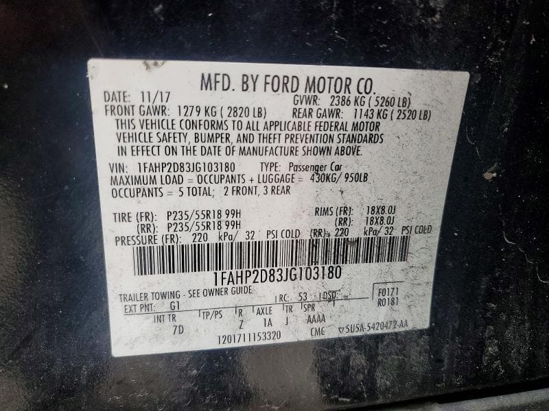 2018 FORD TAURUS SE 12