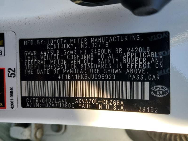 2018 TOYOTA CAMRY 12