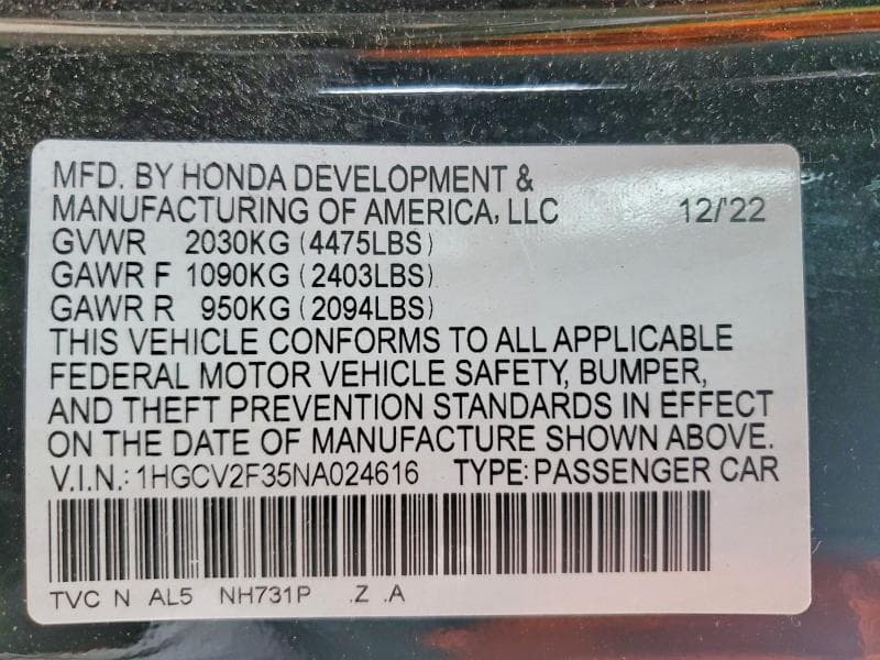 2022 HONDA ACCORD SPORT 13