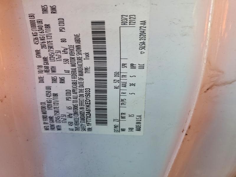 2019 FORD F250 XL 6.2L V8 FFV EXT CAB SUPER DUTY 13