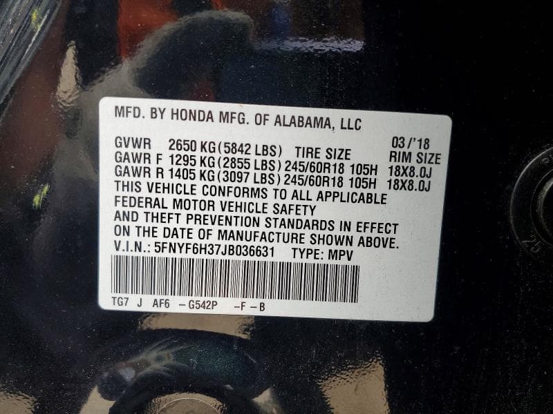 2018 HONDA PILOT EX EX 13