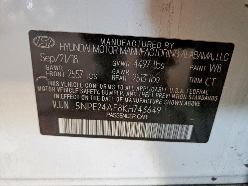 2019 HYUNDAI SONATA SE 12
