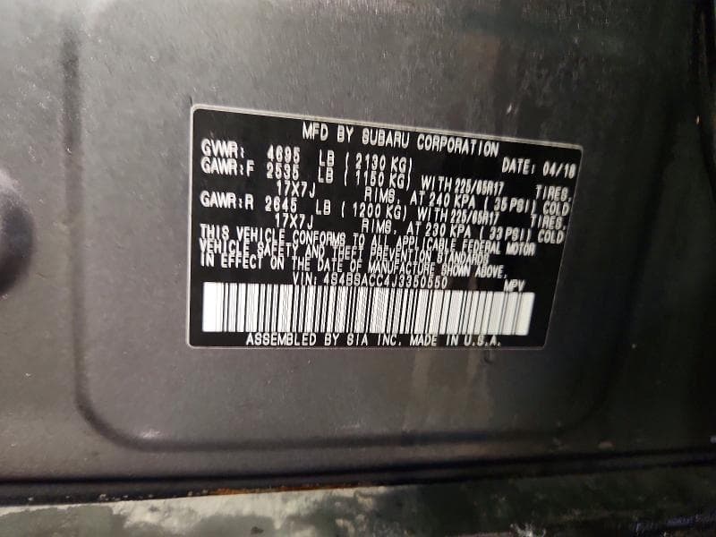 2018 SUBARU OUTBACK 2.5I PREMIUM 13