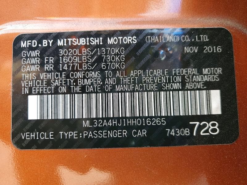 2017 MITSUBISHI MIRAGE SE 12