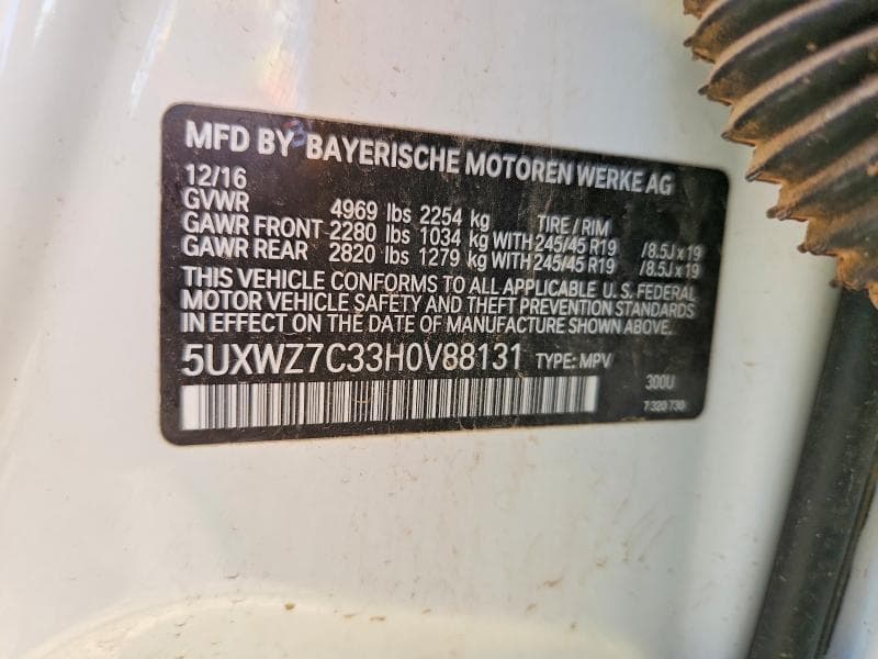 2017 BMW X3 SDRIVE28I SDRIVE28I 12