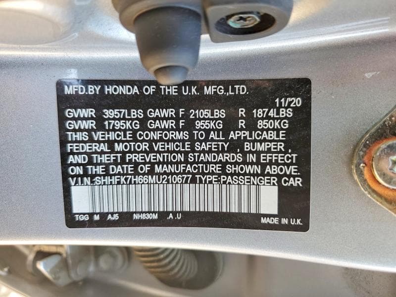 2021 HONDA CIVIC EX 12
