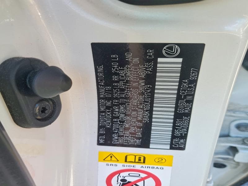 2018 LEXUS ES 350 BASE BASE 12