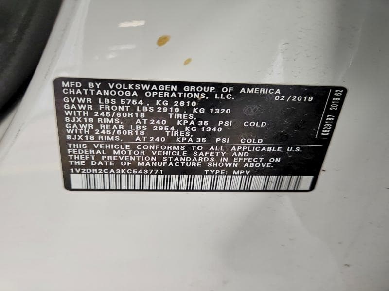 2019 VOLKSWAGEN ATLAS SE 13