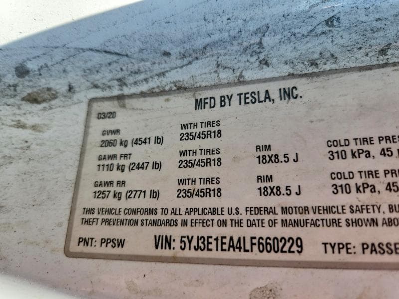 2020 TESLA MODEL 3 12