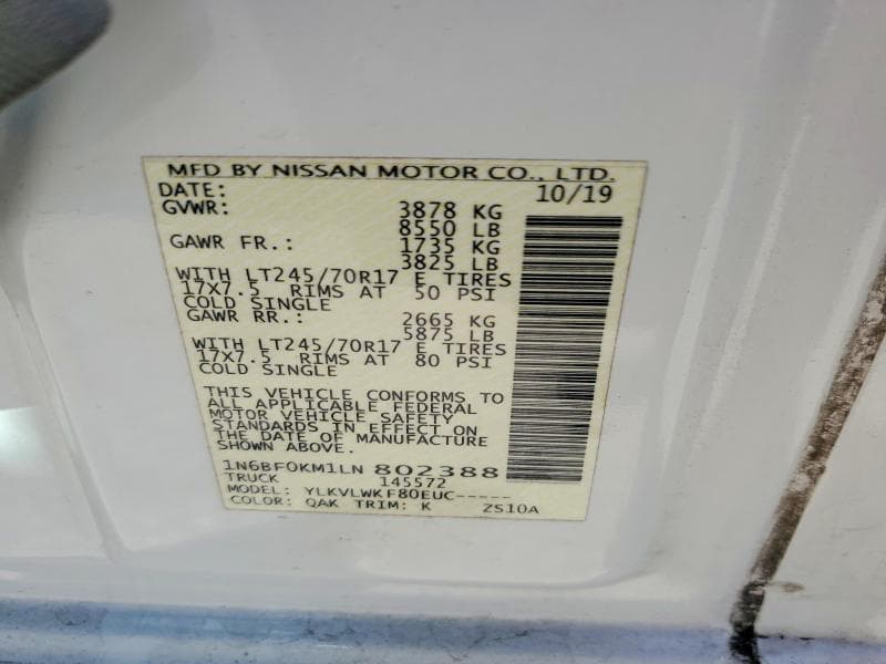 2020 NISSAN NV 1500 UTILITY / SERVICE VAN 13