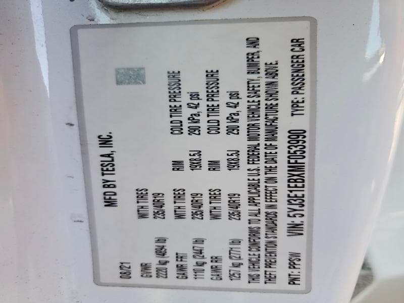 2021 TESLA MODEL 3 12