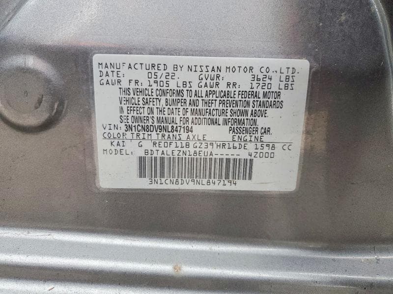 2022 NISSAN VERSA S 13