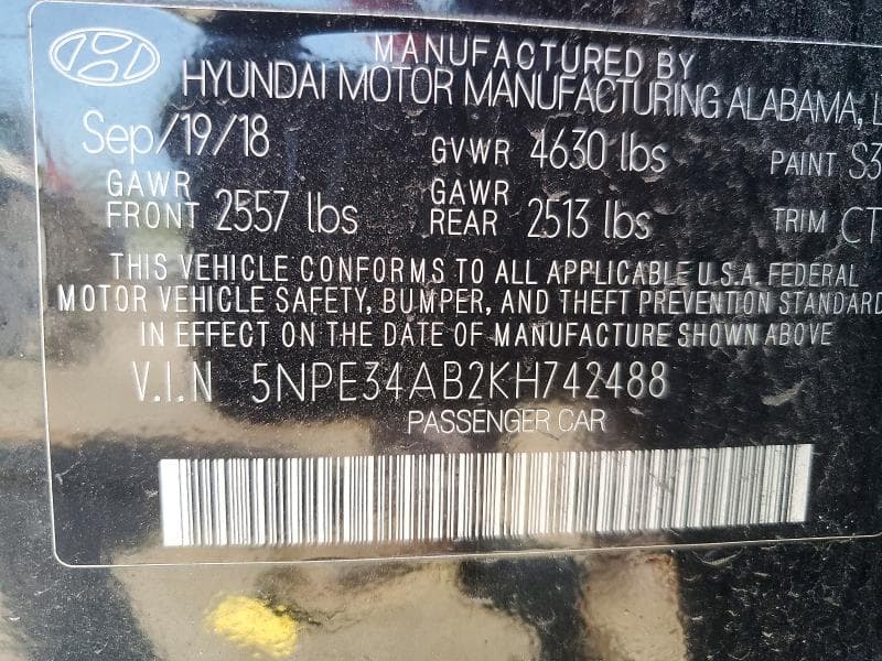 2019 HYUNDAI SONATA LIMITED 2.0T 12