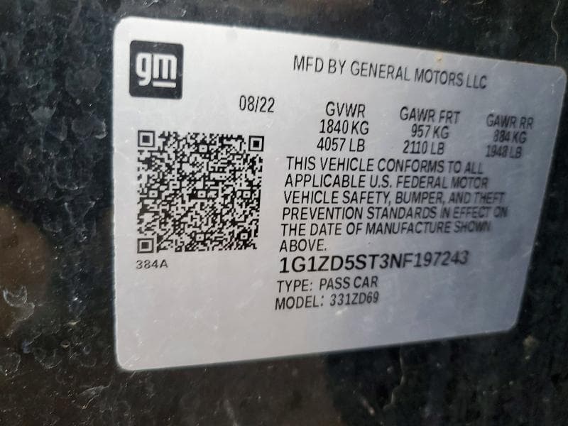 2022 CHEVROLET MALIBU LT LT 12