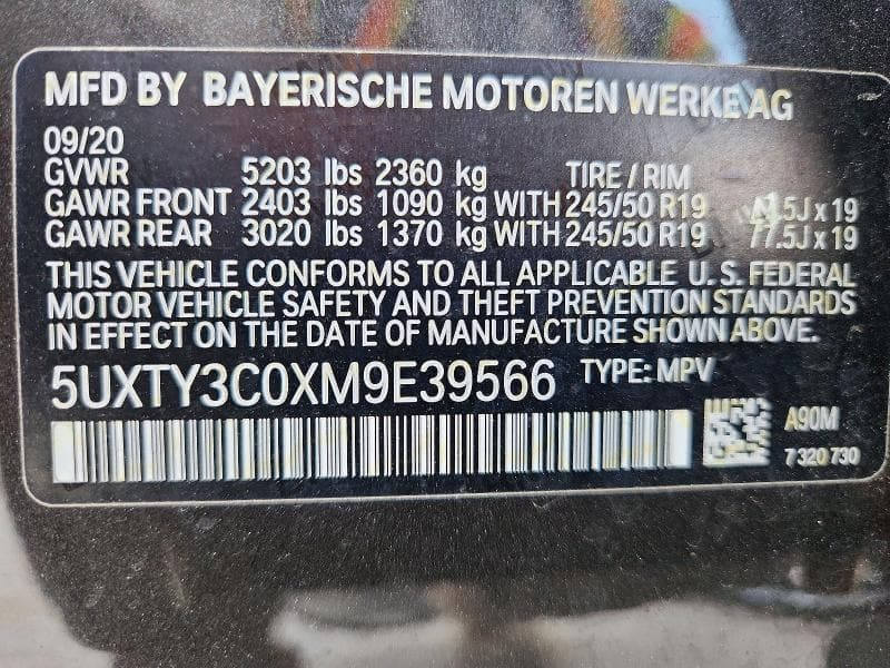 2021 BMW X3 SDRIVE30I SDRIVE30I 12