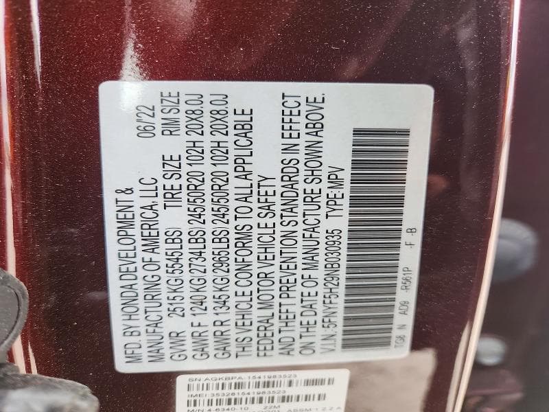 2022 HONDA PILOT SE SE 14