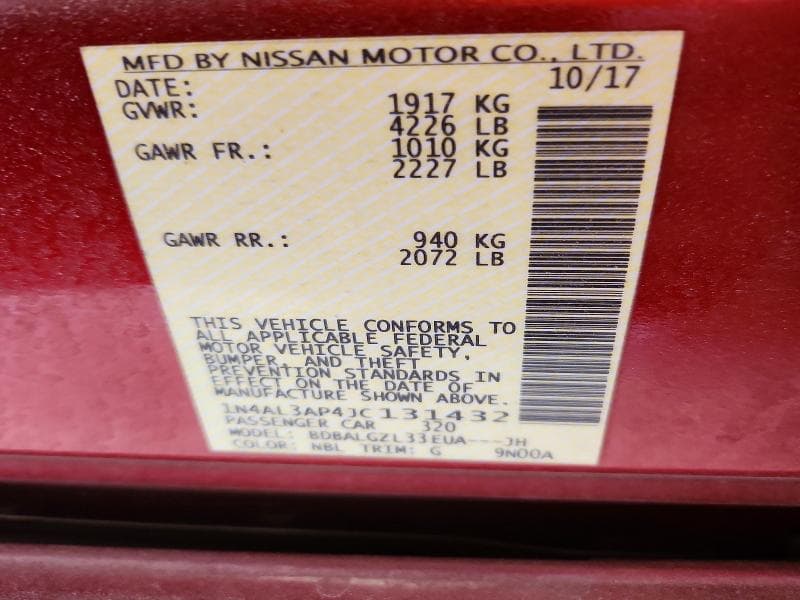 2018 NISSAN ALTIMA 2.5 S 2.5 S 12