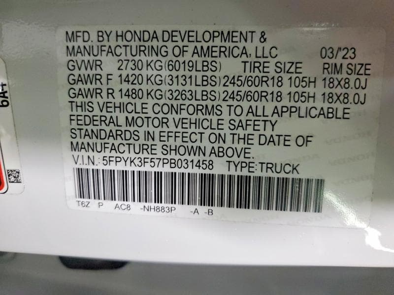 2023 HONDA RIDGELINE RTL 12