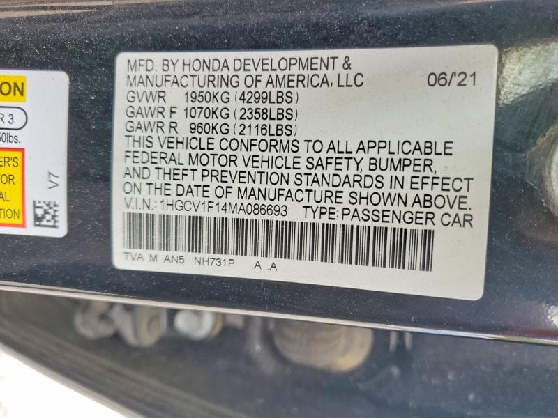2021 HONDA ACCORD LX 12