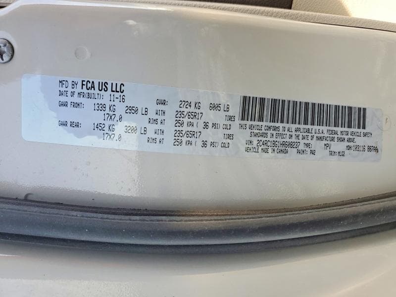 2017 CHRYSLER PACIFICA TOURING L 14