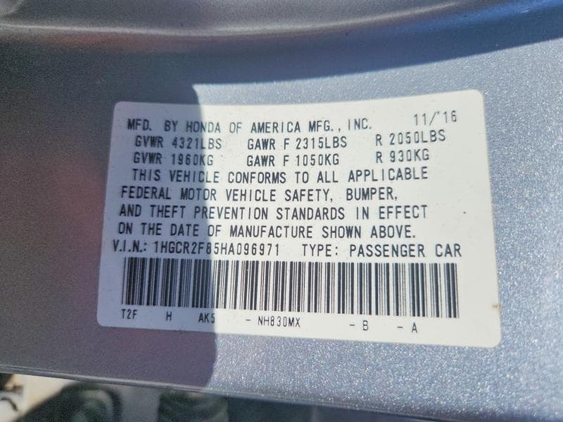 2017 HONDA ACCORD EXL 12