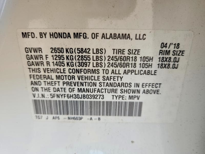 2018 HONDA PILOT EX EX 13