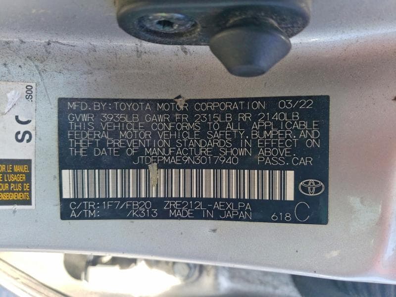 2022 TOYOTA COROLLA LE LE 13