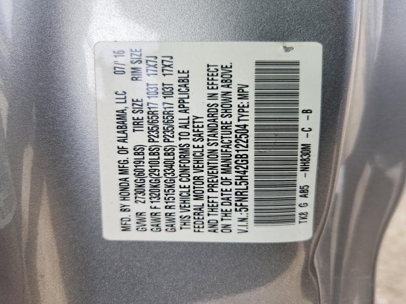 2016 HONDA ODYSSEY EX EX 14